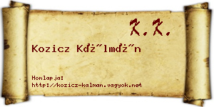 Kozicz Kálmán névjegykártya